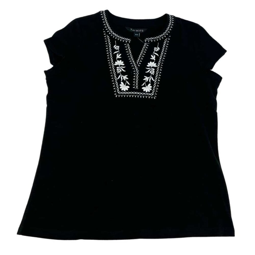 Talbots Women's Black T-Shirt | Embroidered | Short Sleeve | Various Sizes **NEW